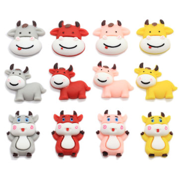 kawaii OX Cow Design in resina mista con retro piatto simulazione Animale Cabochon Decorazione per Fairy Garden Toy Gifts Collana Ornament