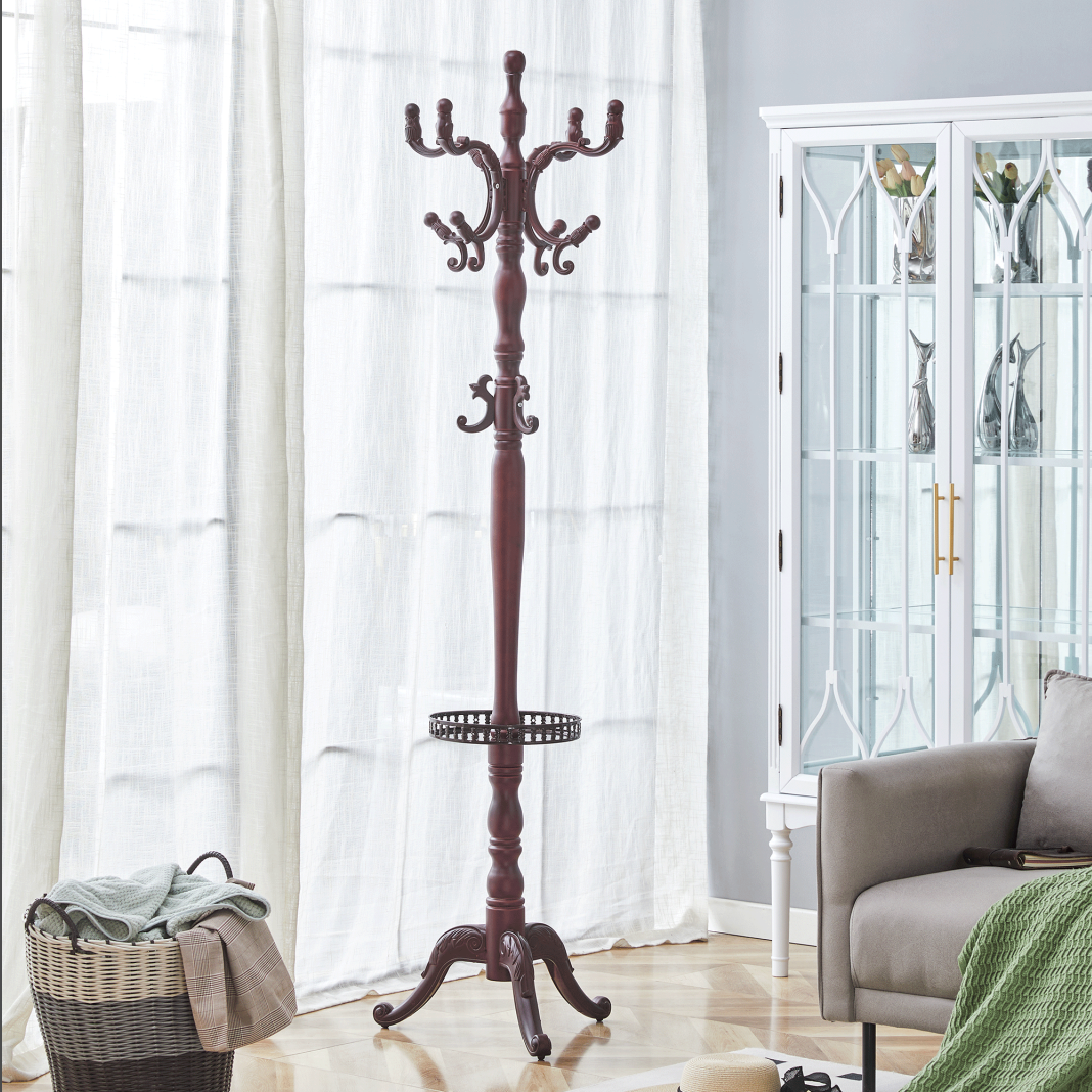 Retro Style Wooden Coat Rack with Stand