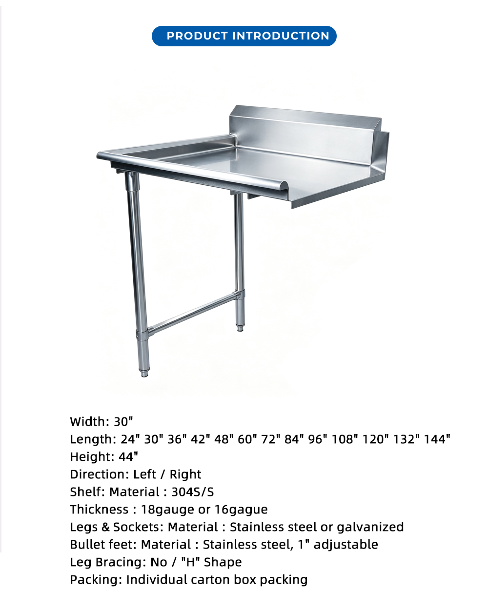 Stainless Steel Commercial Drain Table X