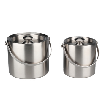 Brushed Stainless Steel Double-Walled Ice Bucket with Lid