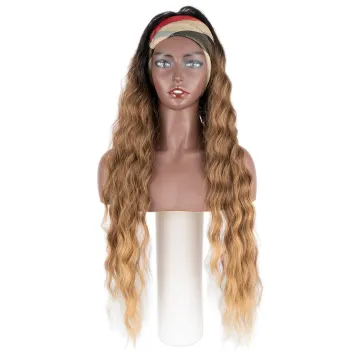 High Temperature synthetic hair deep wave 38 inches long natural fashion color wholesale hair wigs headband wig for black women