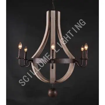 Wine barrel 6-arm chandelier antique rustic finish