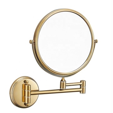 Wall-Mounted Folding Round Makeup Vanity with Gold Bathroom Mirror