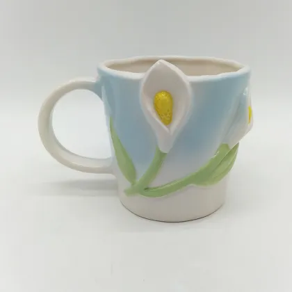 Blue Iris Relief Ceramic Mug