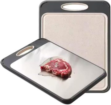 Luxury 304 Stainless Steel Large Size Wheat Straw Cutting Board with Easy Grip Handle
