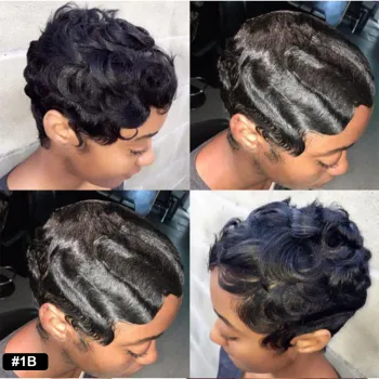 Pixie Cut Wig Ishow Finger Wave Wig Short Human Hair Wigs For Women Brazilian Pixie Wig Human Hair Machine Wig Short Bob Wigs