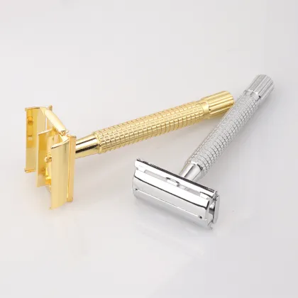 Gold-Colored Butterfly Mechanism Opening Safety Razor with Twist-to-Open Razor Head for Shaving