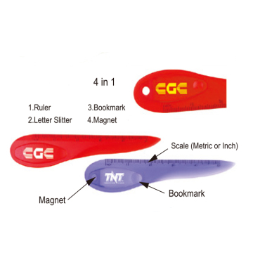 15cm Plastic Ruler with Bookmark, Letter Slitter, and Magnet