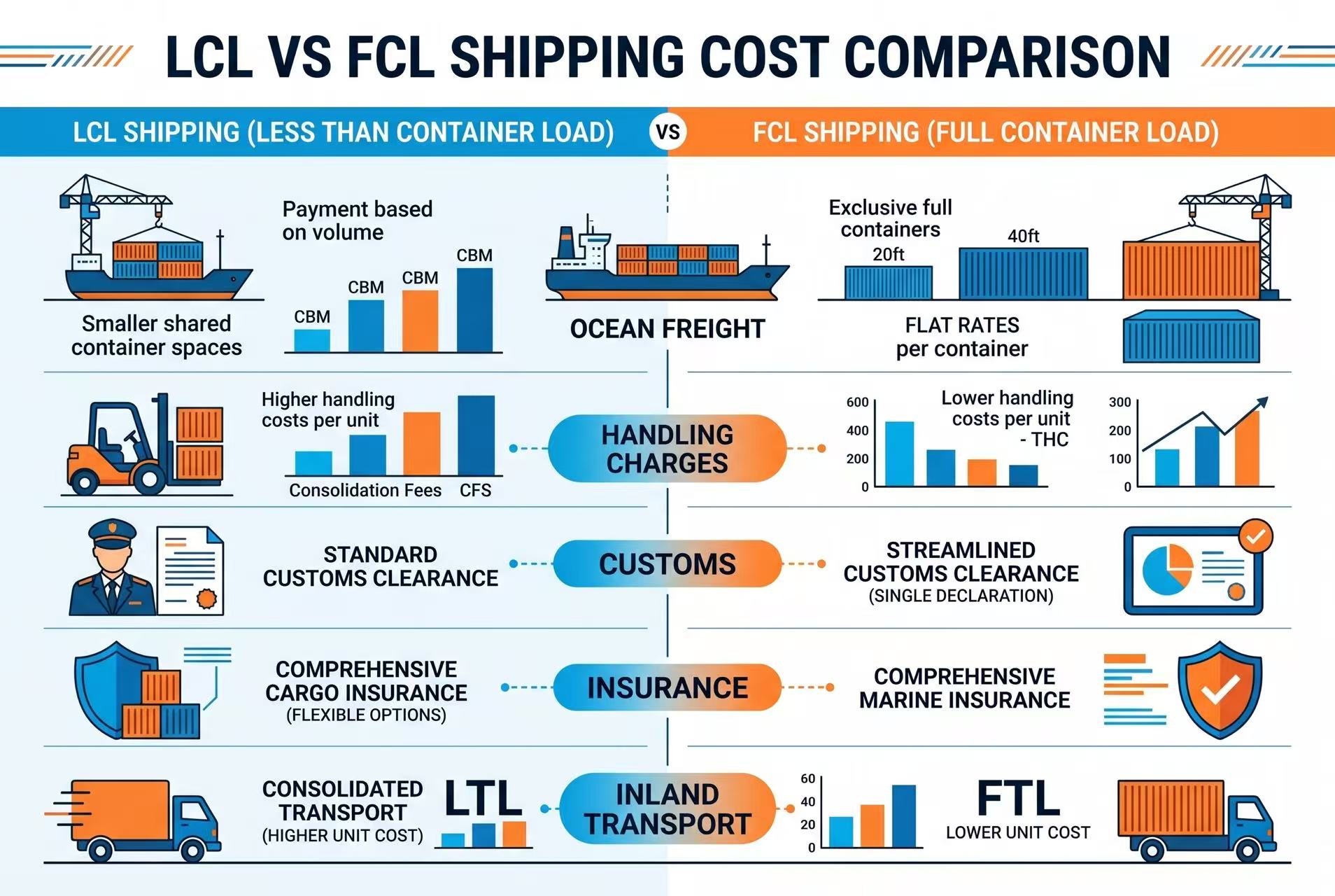 ANJIA Group LCL vs FCL cost comparison chart for wire mesh shipping