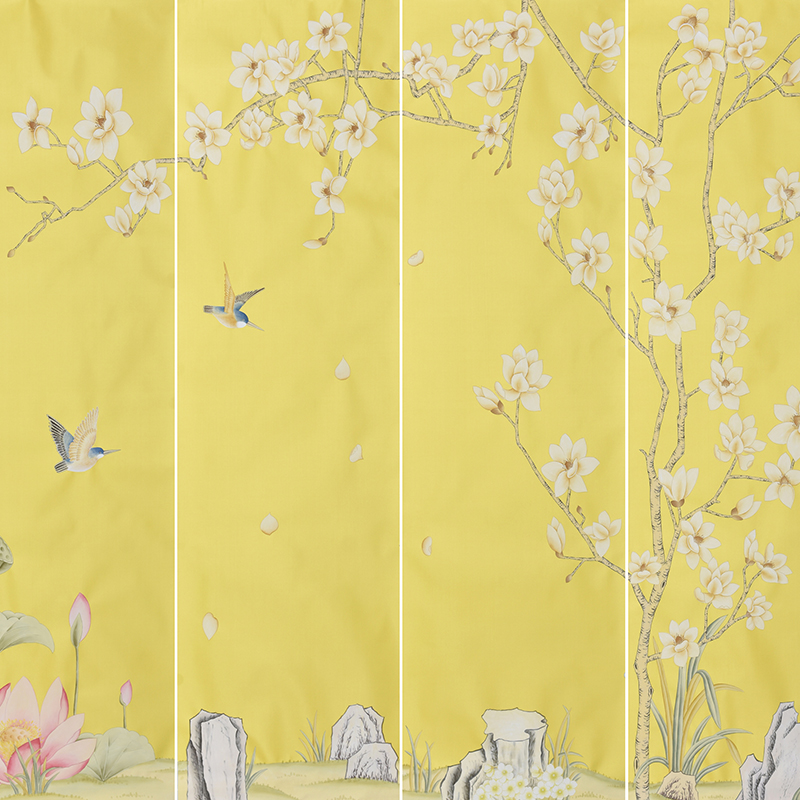 light-yellow-silk-material-hand-painted-wallpaper