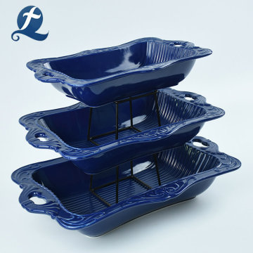 Colorful Relief Ceramic Bakeware Set With Handle