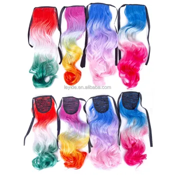 AliLeader Ombre Color Heat Resistant Drawstring Hairpiece Hair Extensions Kids Synthetic Hair Ponytails