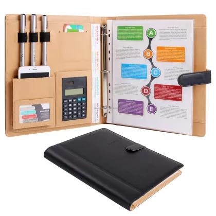 Luxury Artist Leather Zipper Calculator Portfolio with 3 Ring Binder
