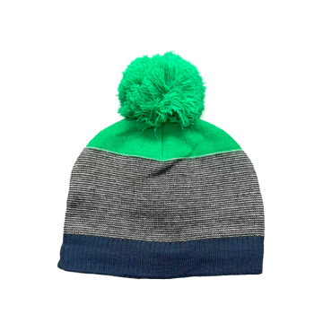 Beanie Rajut Pom Pom Blok Warna Hijau Abu-abu Navy