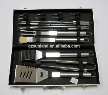 17 Piece Stainless Steel Barbecue Grill Set Tools With Aluminum Case