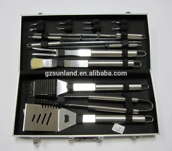 17 Piece Stainless Steel Barbecue Grill Set Tools With Aluminum Case