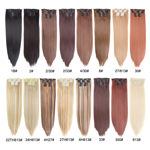 Alileader Wholesale 22inches 26 Colors Straight 16 Clips High Quality Premium Fiber Synthetic Wigs Clip In Hair Extensions