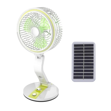1600mAh Solar Wall Fan with Battery, LED Light & Rechargeable Table Fan for Dormitory or Office