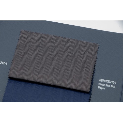 Brown Herringbone Machine Washable Wool Fabric