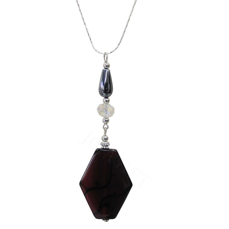 Ожерелье из натурального камня с агатом и серебряной цепочкой