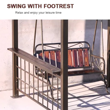 Steel Frame Carbonized Wood Roof Gazebo with Swing - Hard Top Wood Gazebo Manufacturer & Wooden Pergolas