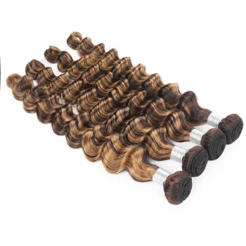 Piano Color Hair Weave Bundles Highlight Brown, Mixed Color Brown Blonde Brazilian Loose Deep P427 Remy Hair Weft