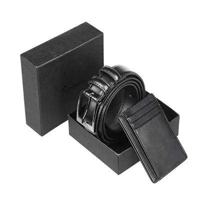 Men's Business Luxury Leather Gift Set: Buckle Belt with Bonus Card Holder
