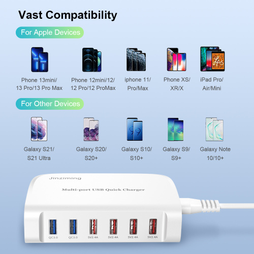 Tragbares Wandladegerät mit 6 Ports USB-Stecker