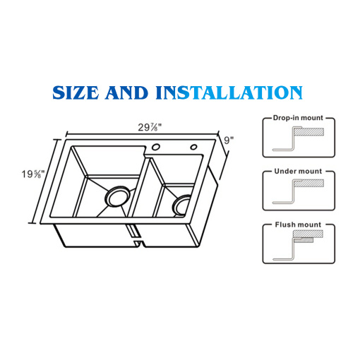 Tigela dupla feita à mão SUS304 TopMount Kitchen Sink