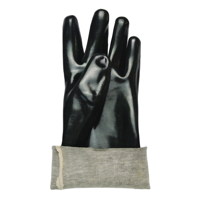 Black PVC flannelette gloves with smooth finish 30cm