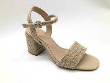 Ladies jute upper fashion chunky heel sandal