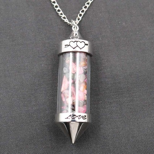 Stone Chip Wish Bottle Pendant with Necklace for Unisex 7 Chakra Stone Chain Pyramid Point Pendulum Healing Dowsing Reiki