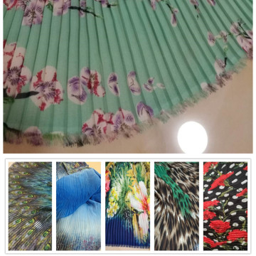 DG 1 PCS printed Pleated Chiffon fabric for dress skirt crushed fabric (pleated 0.5m)