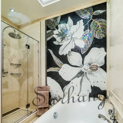 Mosaic for Bathroom,Artist mosaic mural,flower mosaic