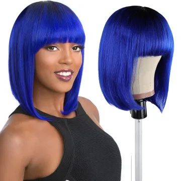 Superior quality 1b/blue bob wig, remy lake blue highlights bob wig