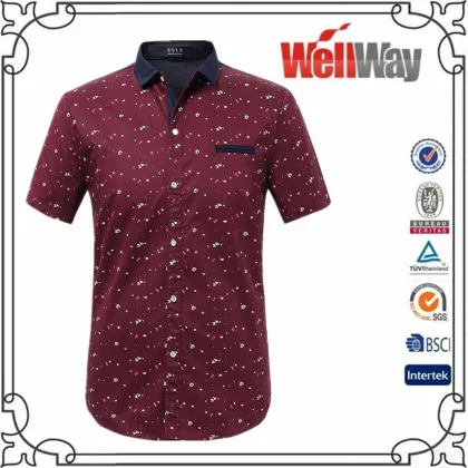 2016 Wellway New Stylish Flower Printing Pattern Short Sleeve Casual Shirt