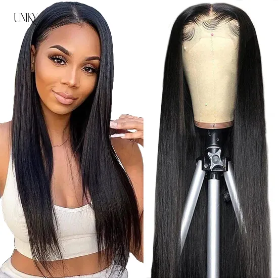 Uniky 150% Density Invisible knots Virgin Hair Lace Front Wig 10a Silk Straight Transparent Lace Human Hair Wig For Wome