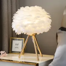 Lâmpada de mesa de penas: lâmpada de quarto do triângulo de cabeceira LED
