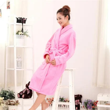 Long-sleeved Hooded Coral Fleece Robe Warm Cute Girl's Women's Pajamas Bathrobe