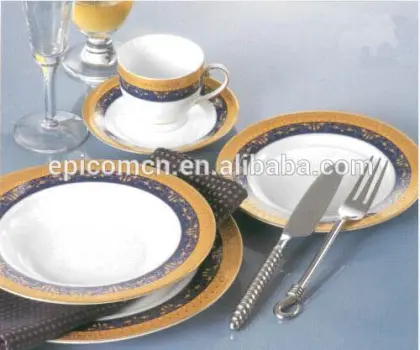 Hight quality royal gold design 20 pcs rond ceramic dinner set porcelain tableware