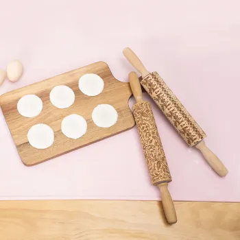 Custom Food Grade Beech Wood Engraved Christmas Cookie Cutter & Rolling Pin