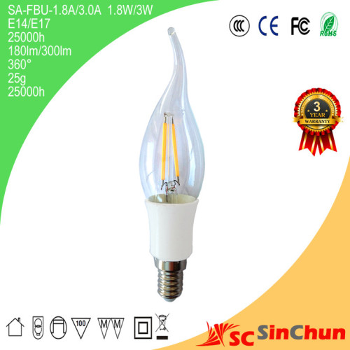 1.8W LED Filament Bulb E14/E17 Base Warm White