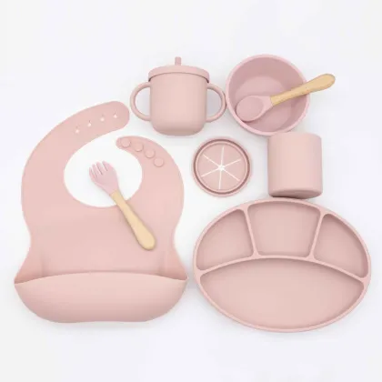 Modern Silicone Baby Tableware Set with Suction Feature for Supplementary Food