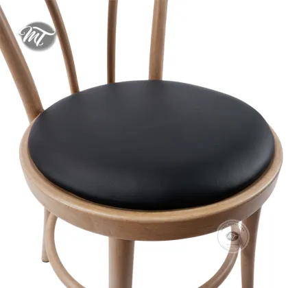 Antique Metal Woodgrain Thonet Dining Chairs with Leather Pads