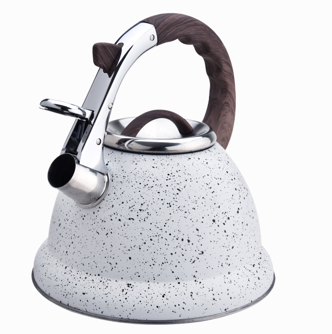 White marble whistling stovetop tea pot kettle