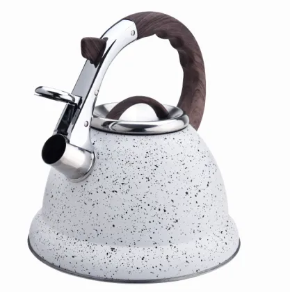 Silver marble whistling stovetop tea pot kettle