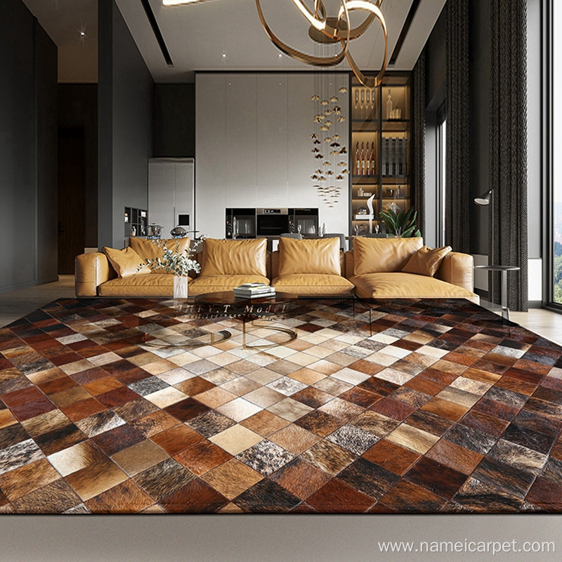 Luxury hotel patchwork cowhide real leather floor rug