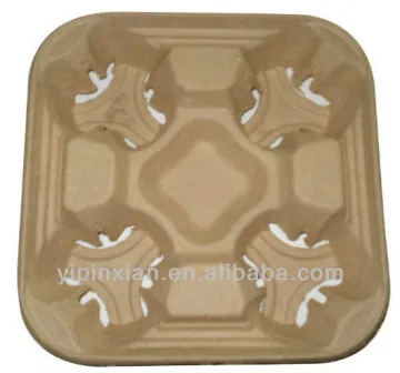 Custom Sugarcane Bagasse Molded Fiber Coffee Cup Trays,Cup Holder Pulp Paper