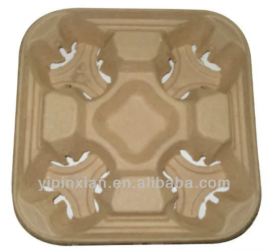 Custom Sugarcane Bagasse Molded Fiber Coffee Cup Trays,Cup Holder Pulp Paper