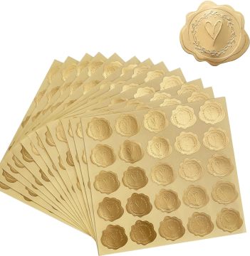 Love Foil Stickers: Gold Embossed Wax Seal Heart Envelop Seals for Weddings and Greeting Cards